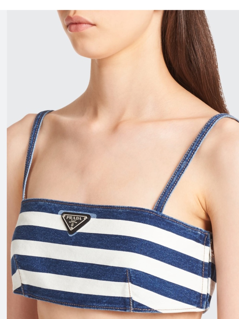 Prada Navy and Cream Striped Bralette with Logo